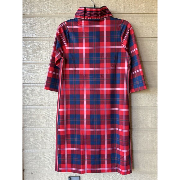 Gretchen Scott womens Red Middleton Plaid 3/4 Sleeve Ruffle Neck Dress size XS - Picture 2 of 5